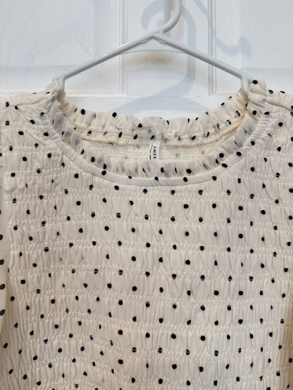American Eagle Size M Polka Dot Smocked Dress Puff Sleeve Ruffle Hem Cute - Picture 5 of 15